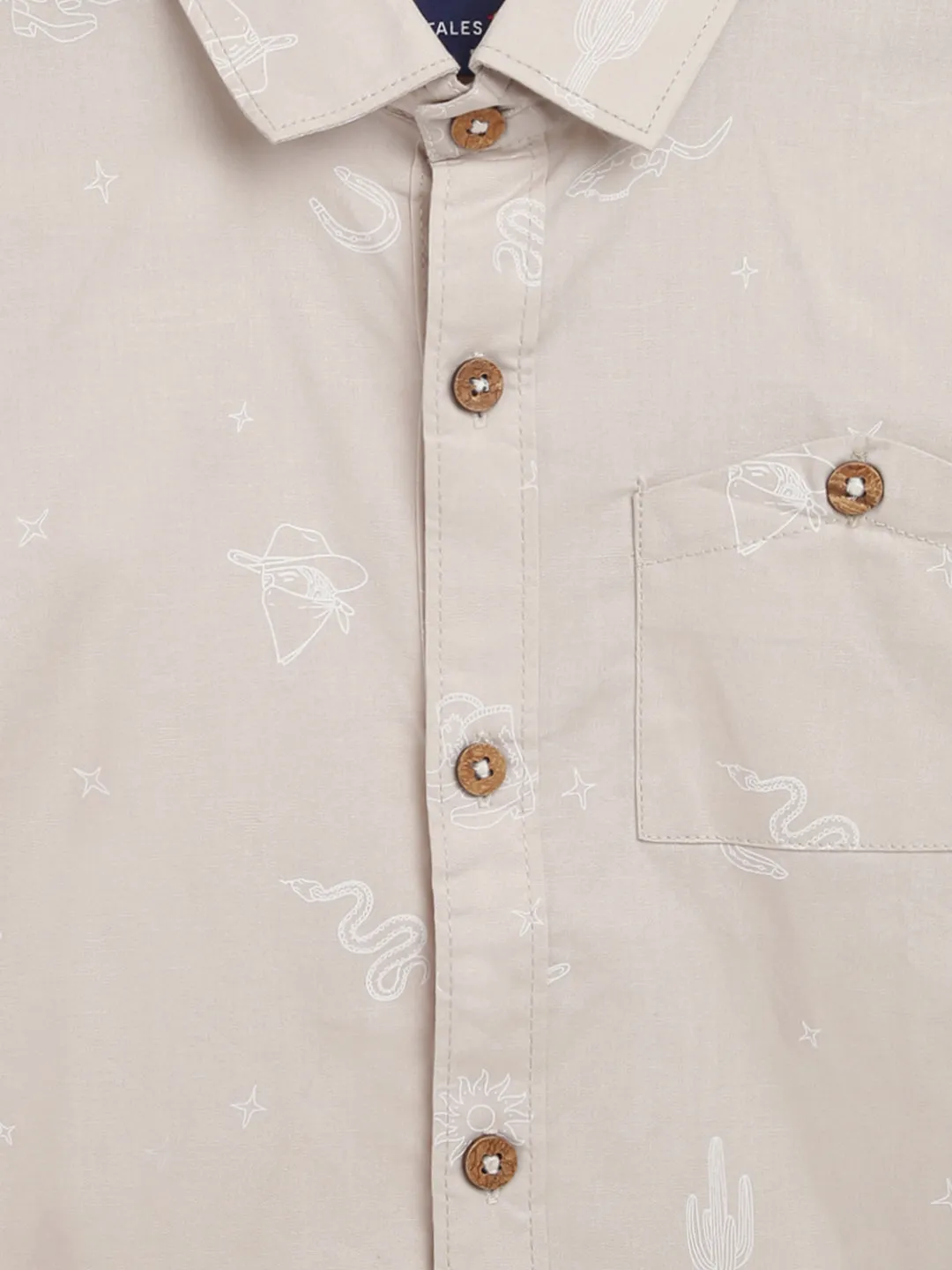 Boys Beige Printed Shirt