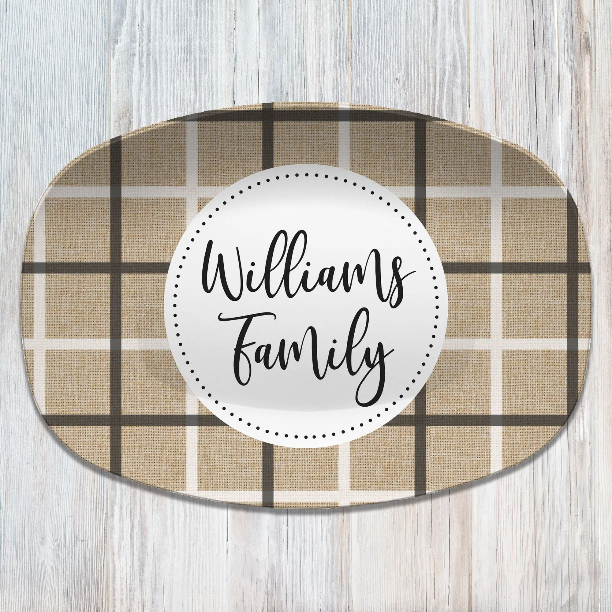 Burlap Plaid Personalized Platters