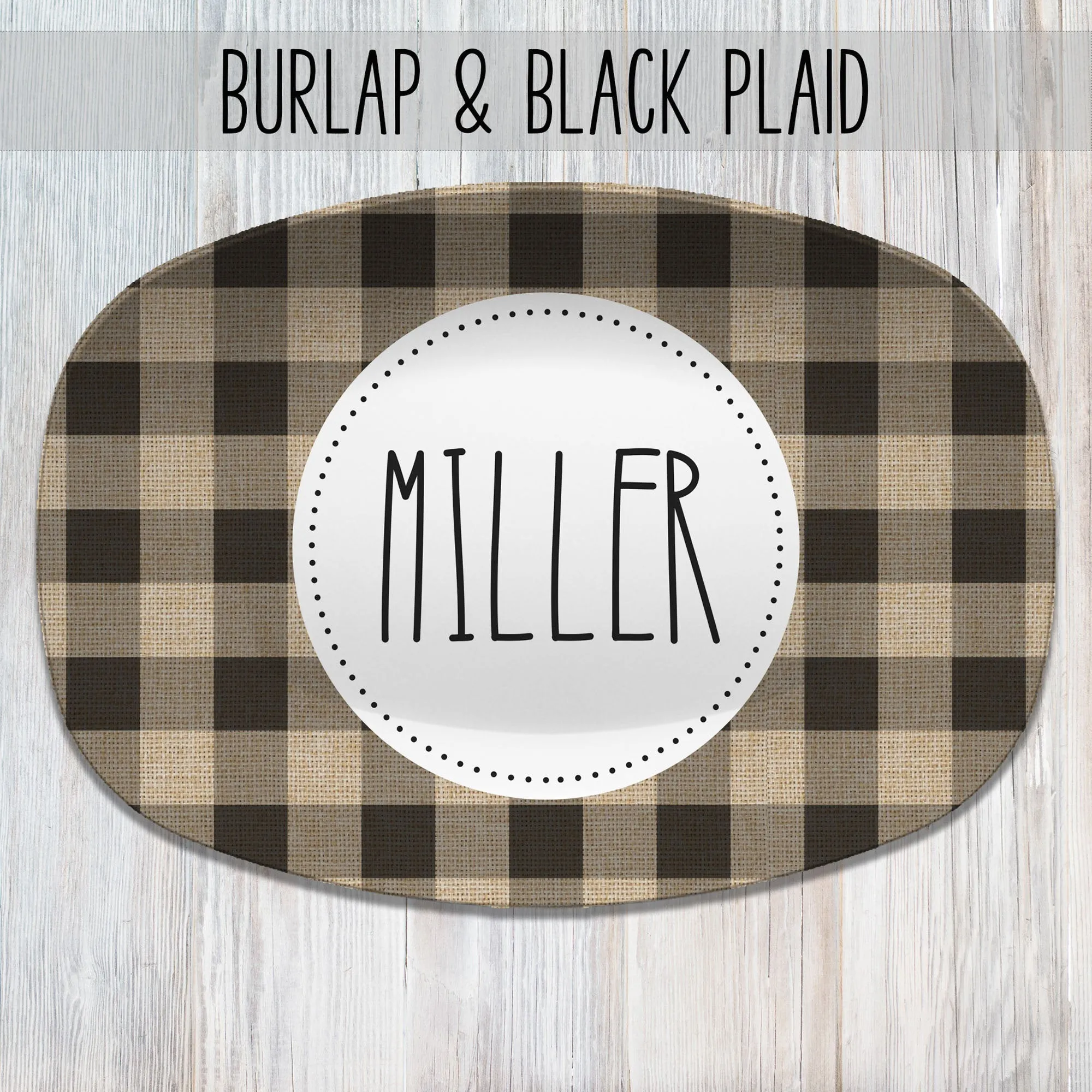 Burlap Plaid Personalized Platters