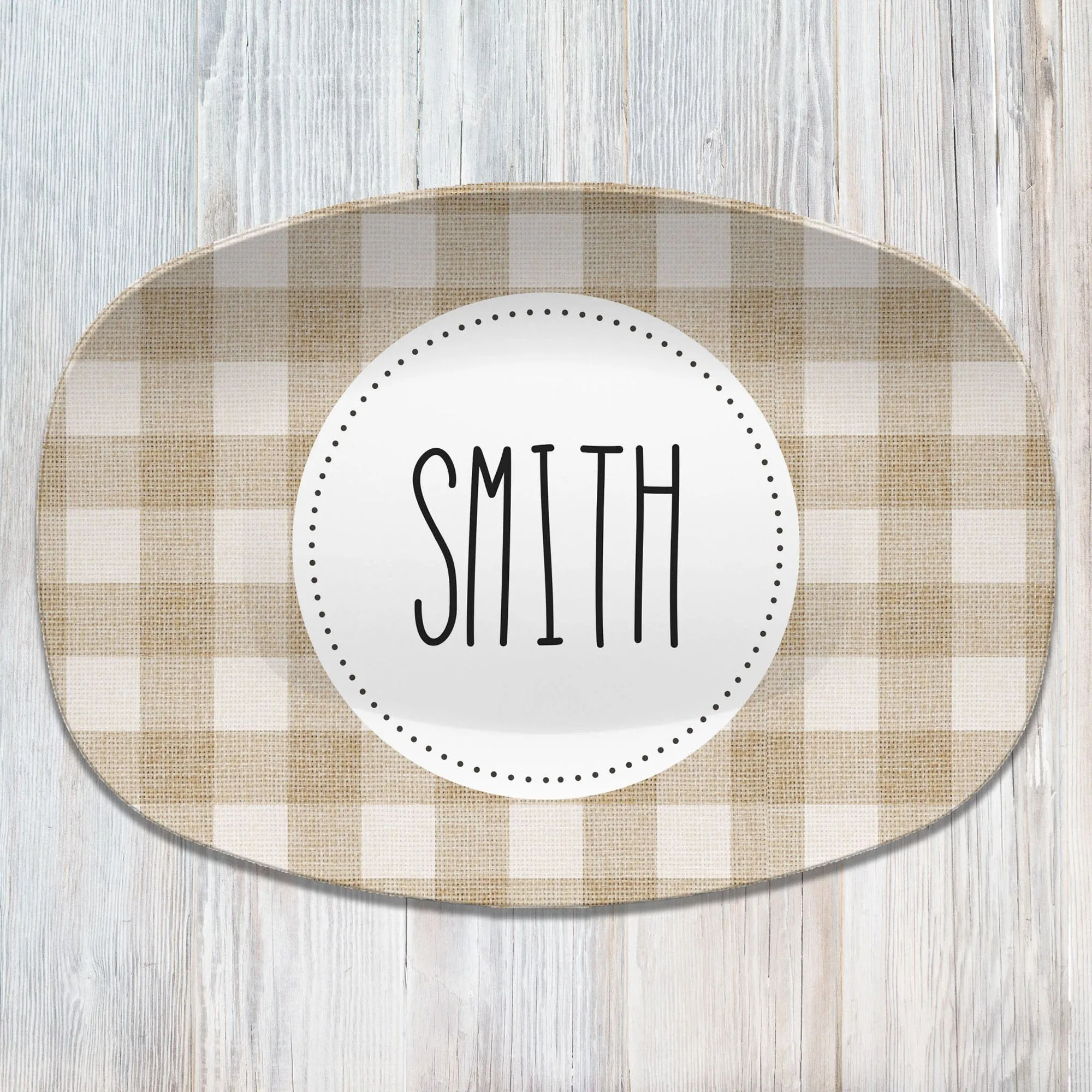 Burlap Plaid Personalized Platters