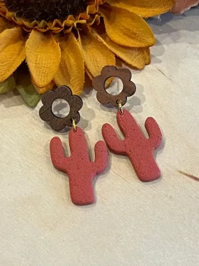 Cactus Flower Cactus Handmade Clay Earrings