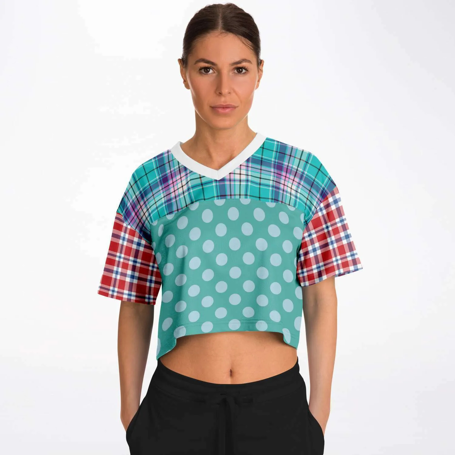 Cerulean Plaid Paisley Crop Jersey