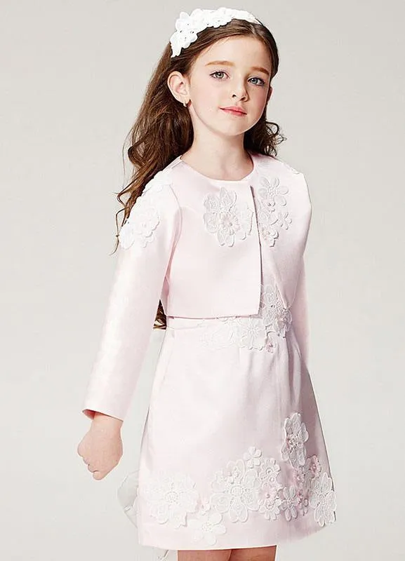 Champagne A-line Flower Girl Applique Beaded Outfit Kids Formal Dress With Jacket