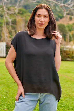 Chele Short Sleeve Oversized Black Plain Top