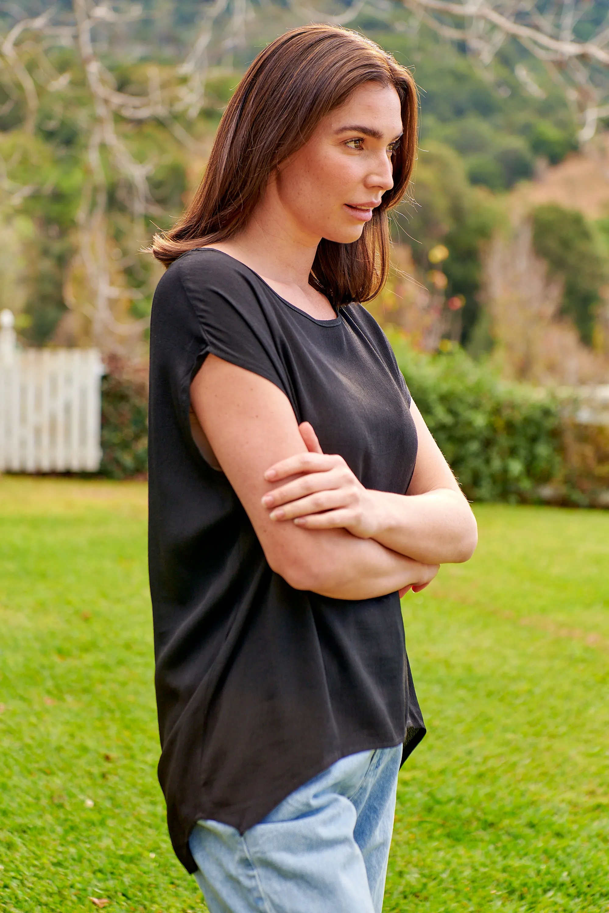 Chele Short Sleeve Oversized Black Plain Top