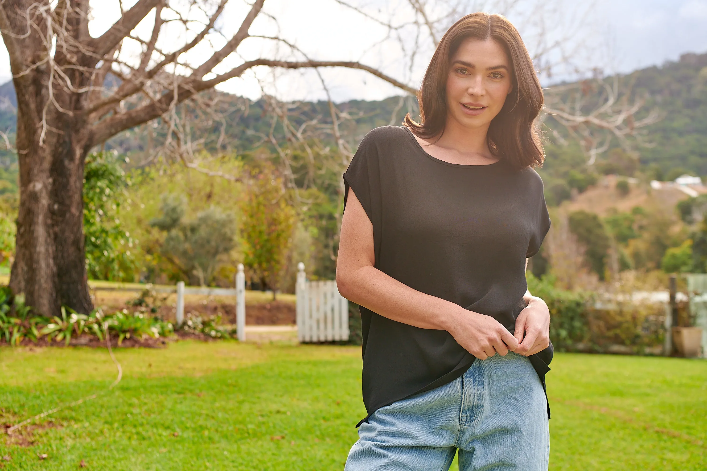 Chele Short Sleeve Oversized Black Plain Top