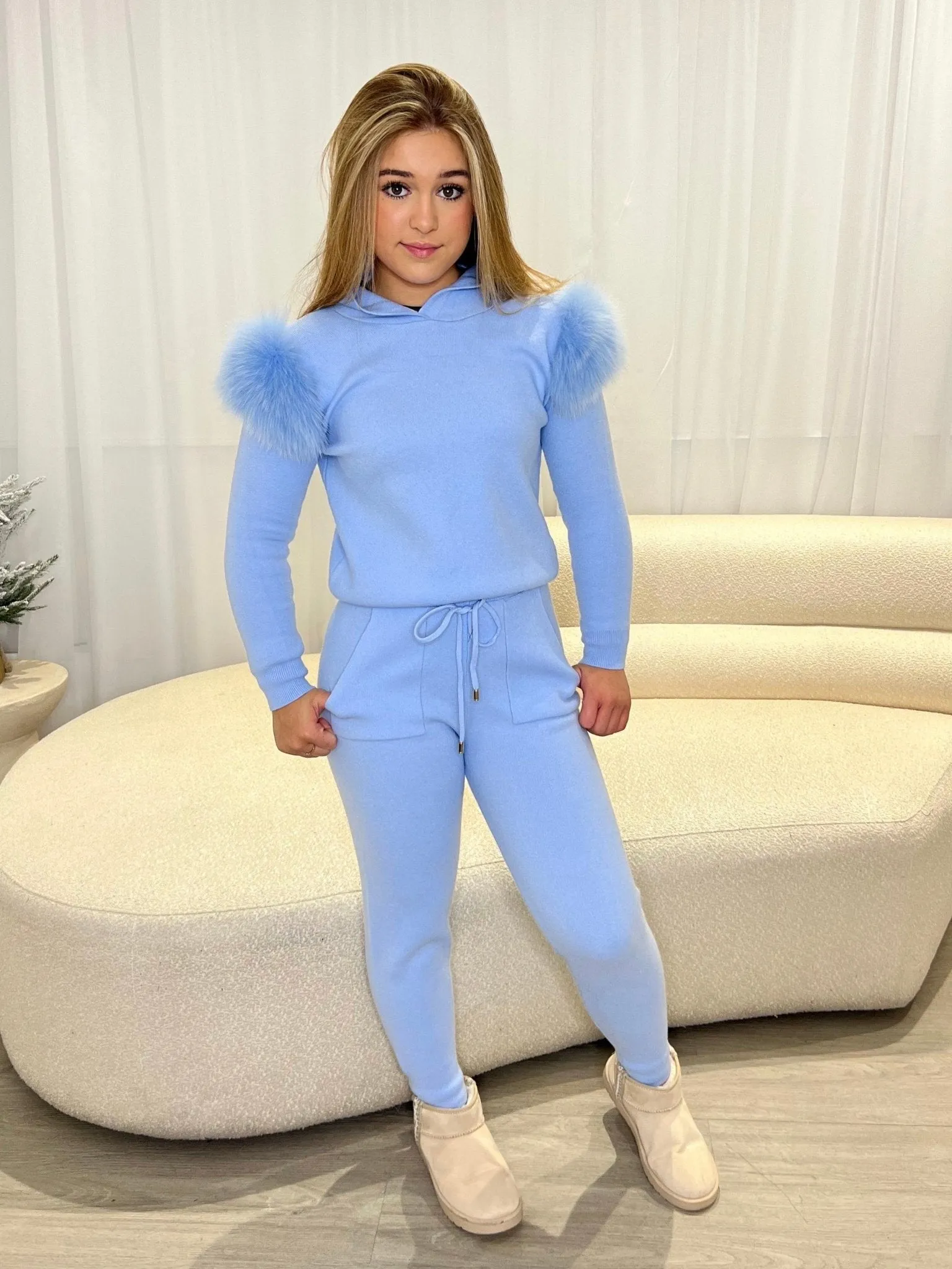 Childrens Baby Blue Luxury Fur Tracksuit