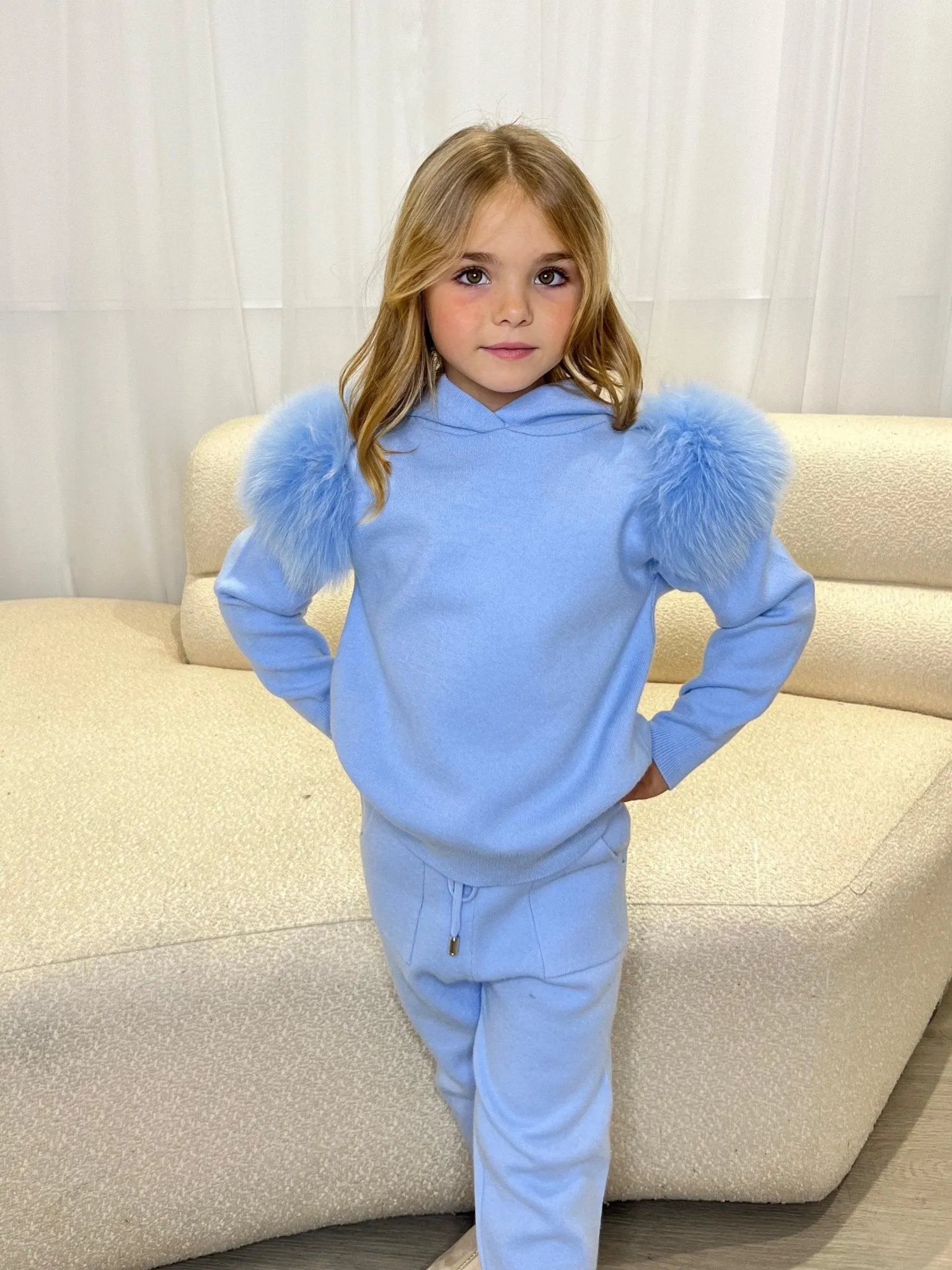 Childrens Baby Blue Luxury Fur Tracksuit