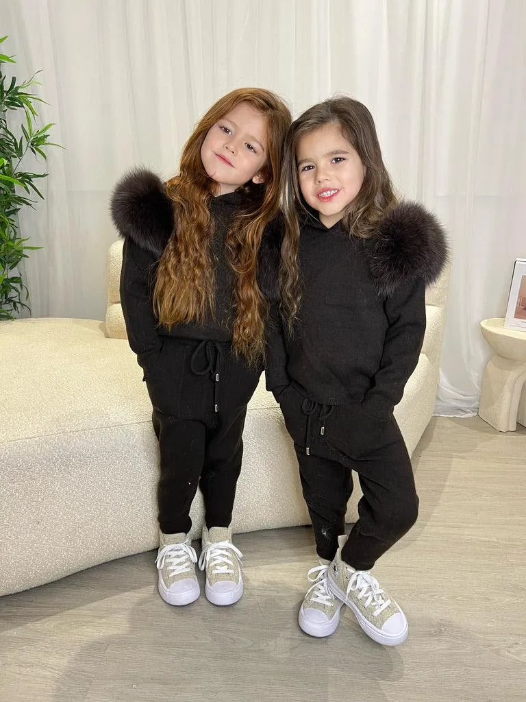 Childrens Chocolate Luxury Fur Tracksuit