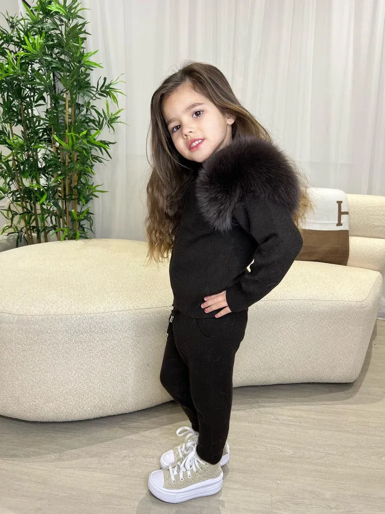 Childrens Chocolate Luxury Fur Tracksuit