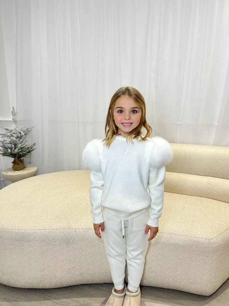 Childrens Cream Luxury Fur Tracksuit