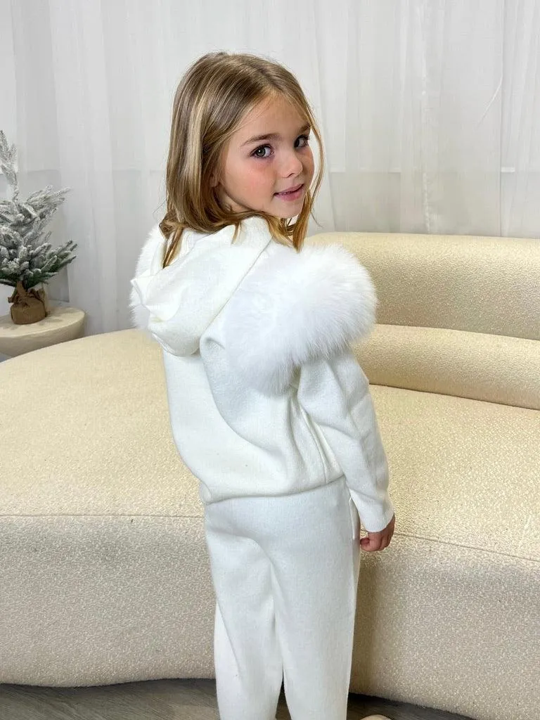 Childrens Cream Luxury Fur Tracksuit