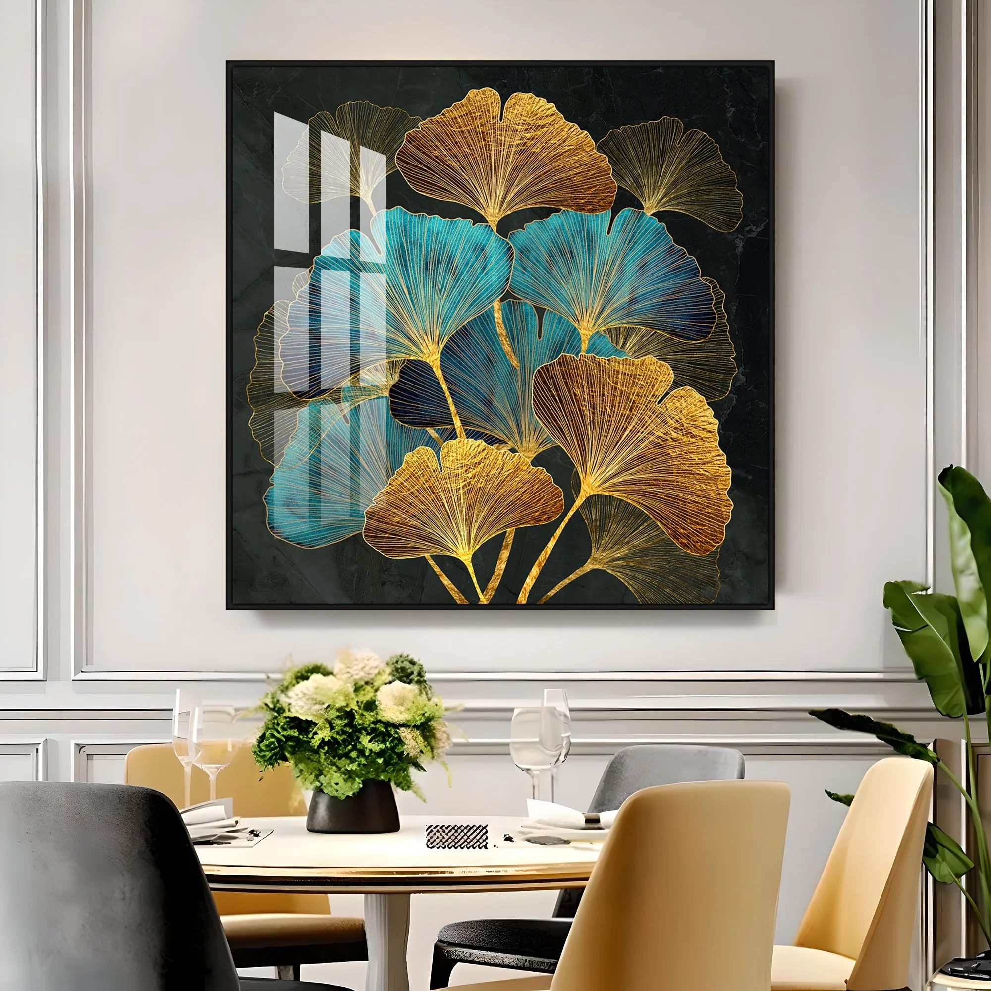 Colorful Leaves Biloba Luxury Crystal Square Wall Art