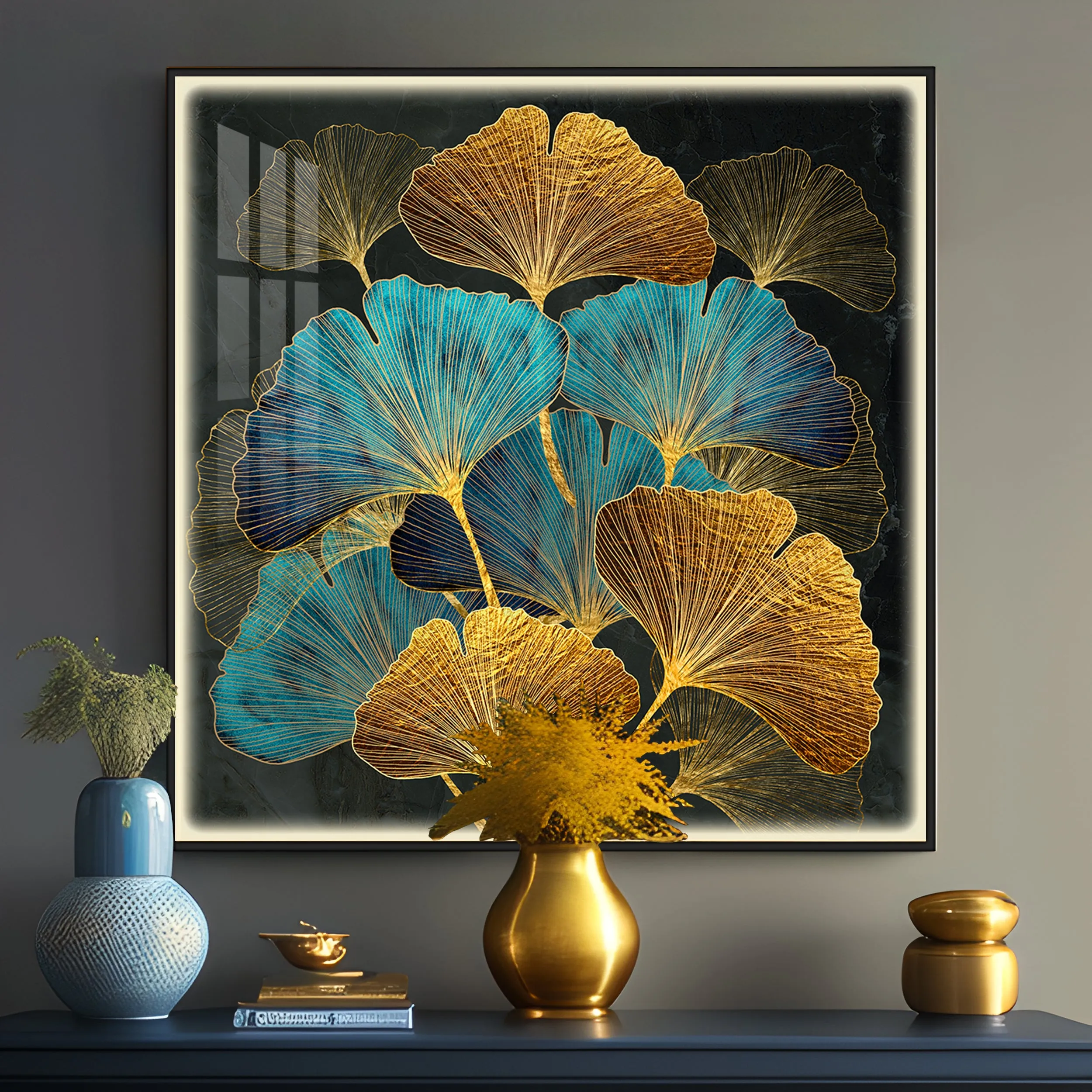 Colorful Leaves Biloba Luxury Crystal Square Wall Art