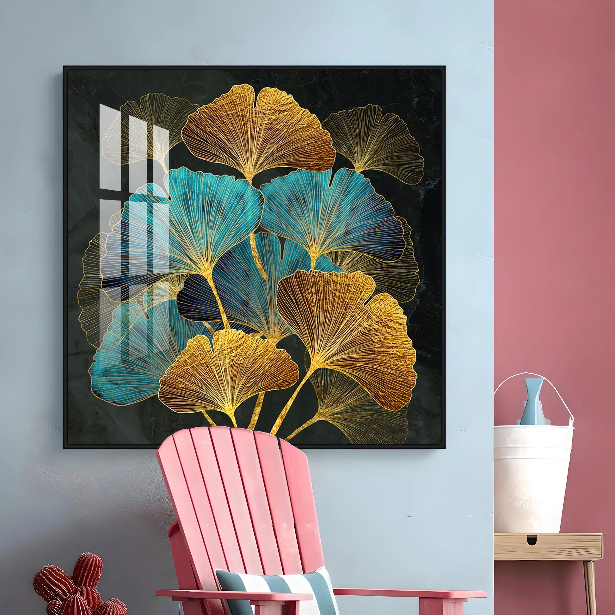 Colorful Leaves Biloba Luxury Crystal Square Wall Art