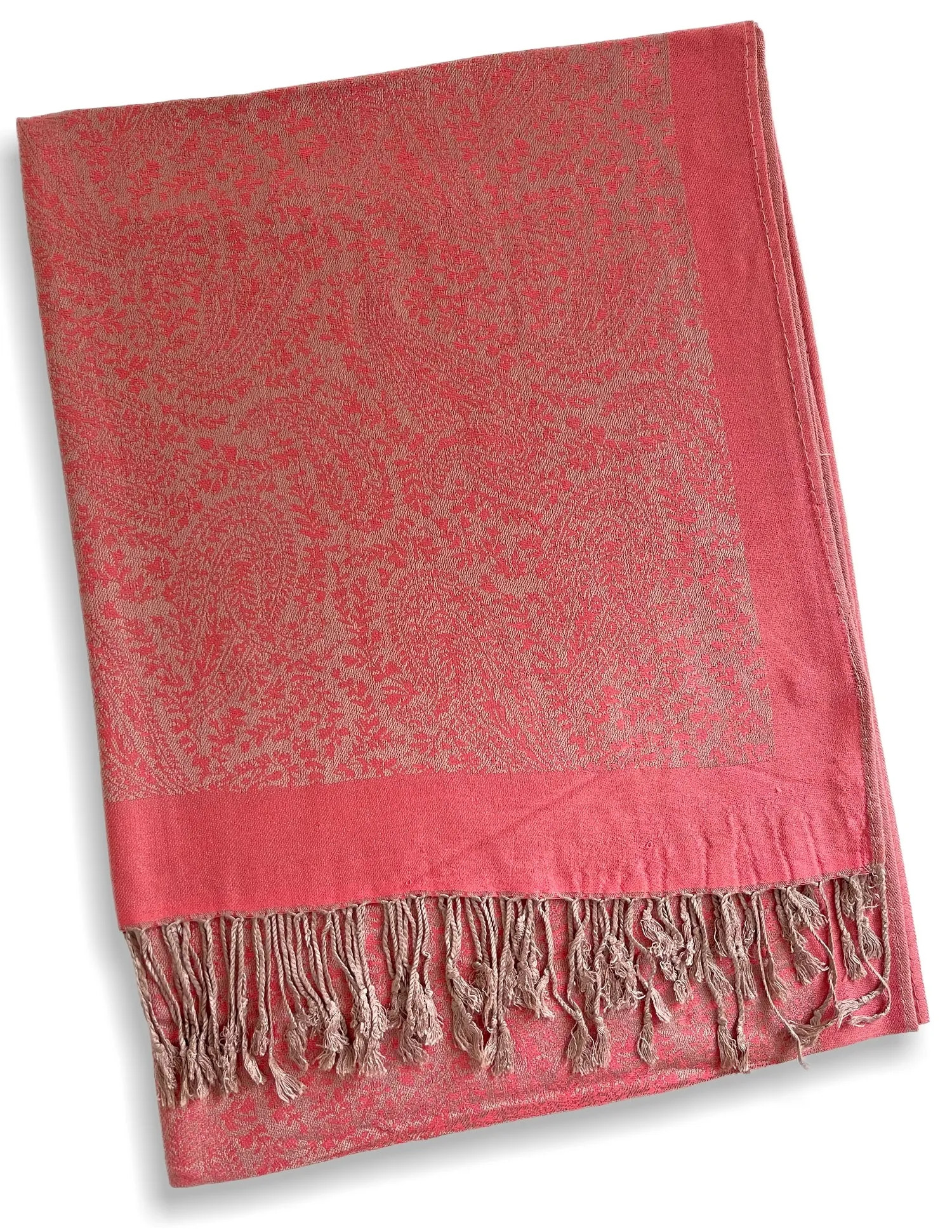 CORAL PAISLEY PRINT REVERSIBLE PASHMINA SHAWL SCARF