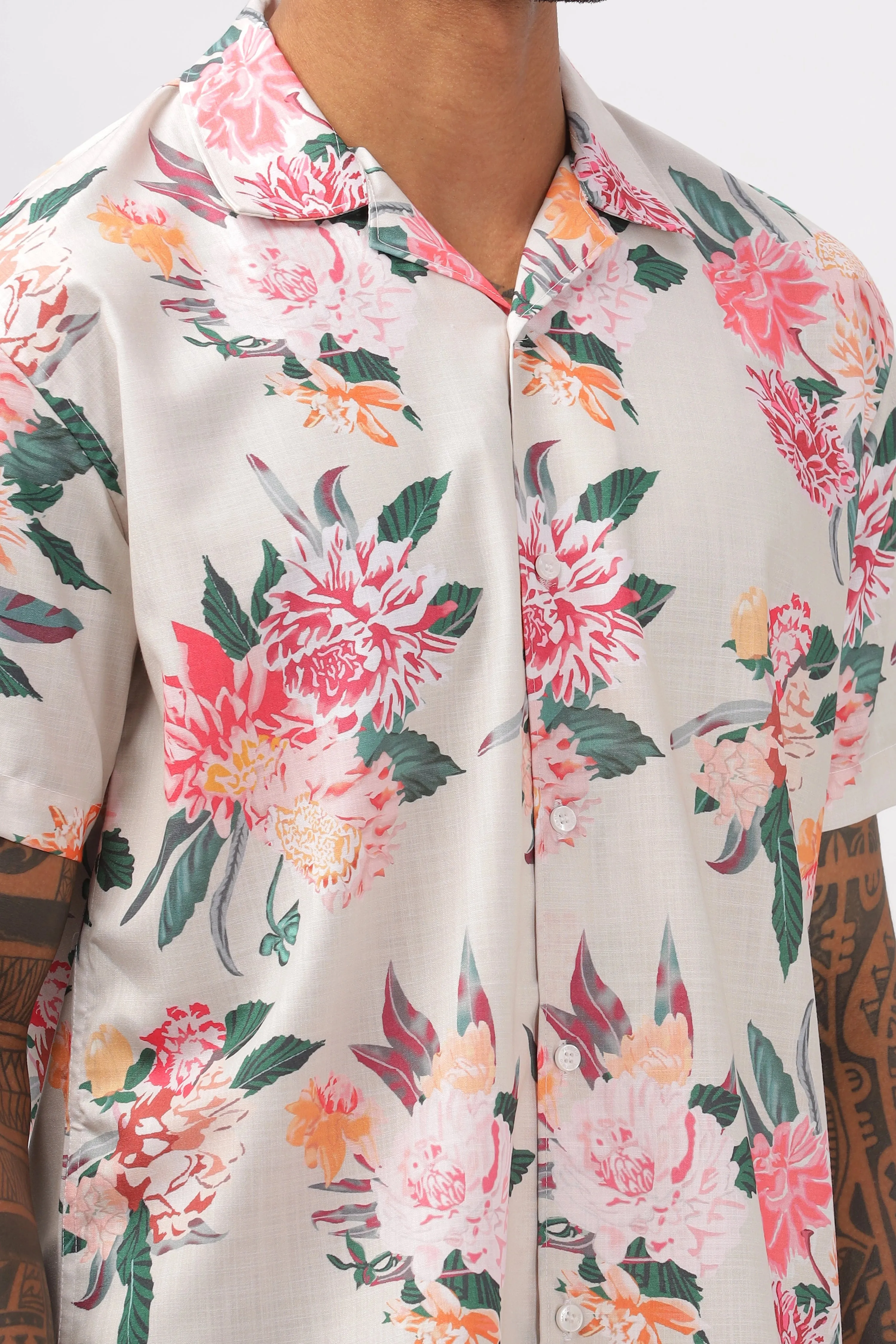 Cream Flower Printed Shirt