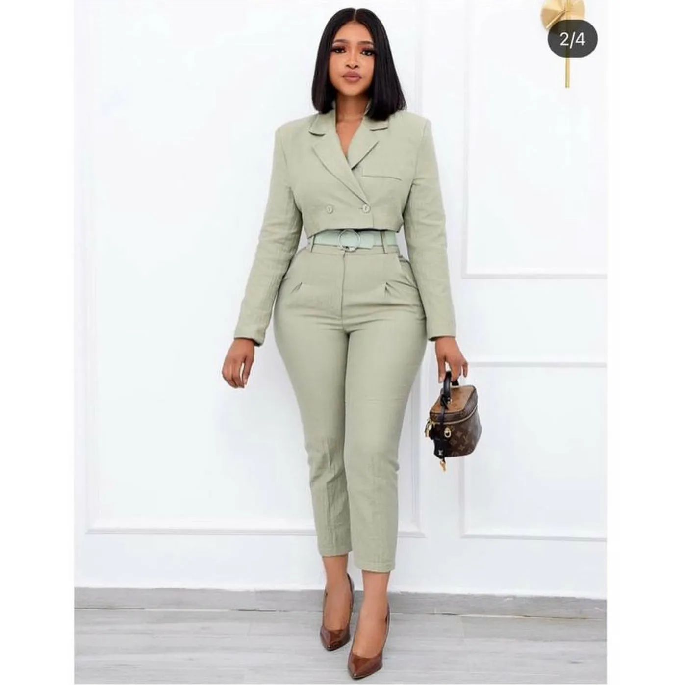 Crop Blazer and Pants Formal Suits