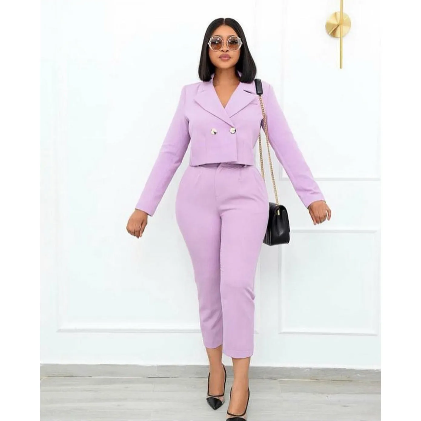 Crop Blazer and Pants Formal Suits