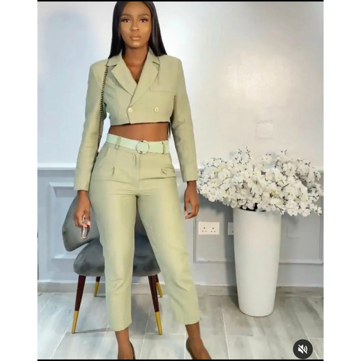 Crop Blazer and Pants Formal Suits