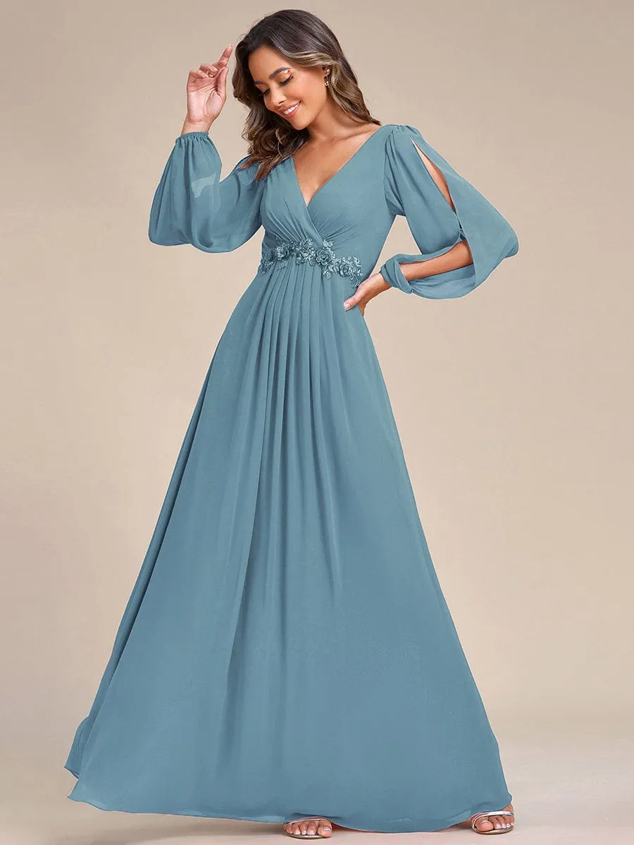 Custom Size Chiffon V-Neckline Long Sleeve Formal Evening Dress