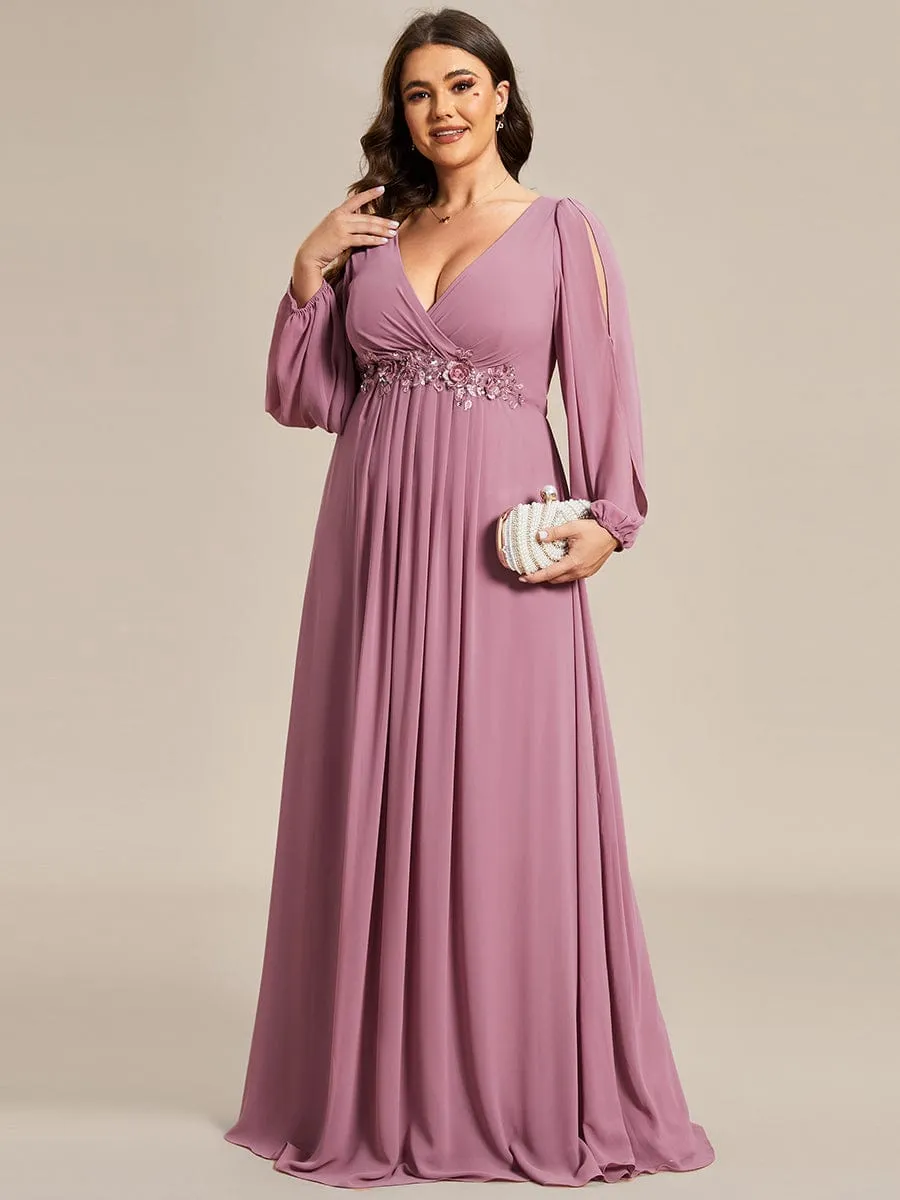 Custom Size Chiffon V-Neckline Long Sleeve Formal Evening Dress