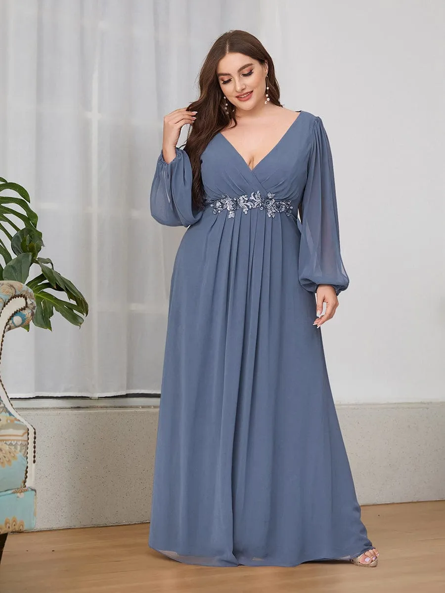 Custom Size Chiffon V-Neckline Long Sleeve Formal Evening Dress