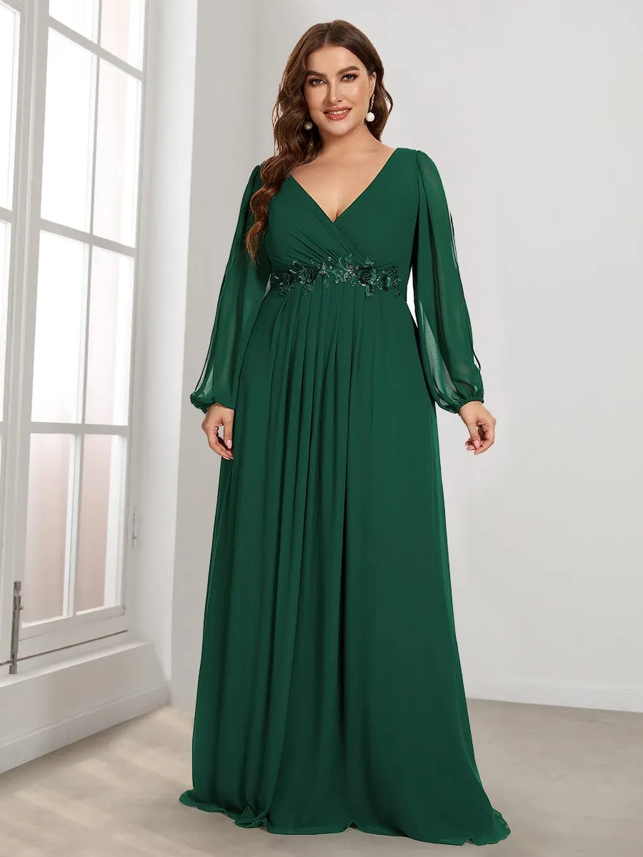 Custom Size Chiffon V-Neckline Long Sleeve Formal Evening Dress