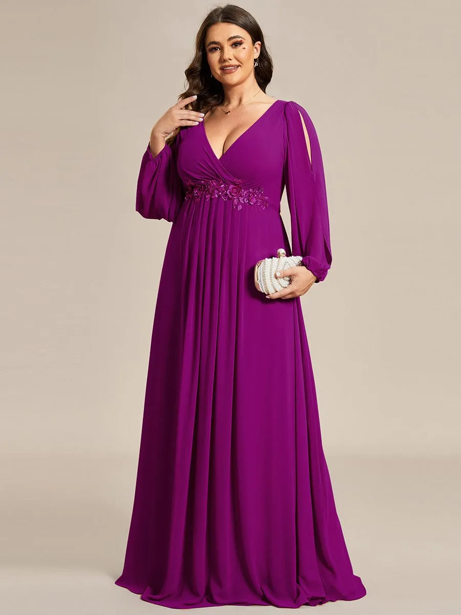 Custom Size Chiffon V-Neckline Long Sleeve Formal Evening Dress