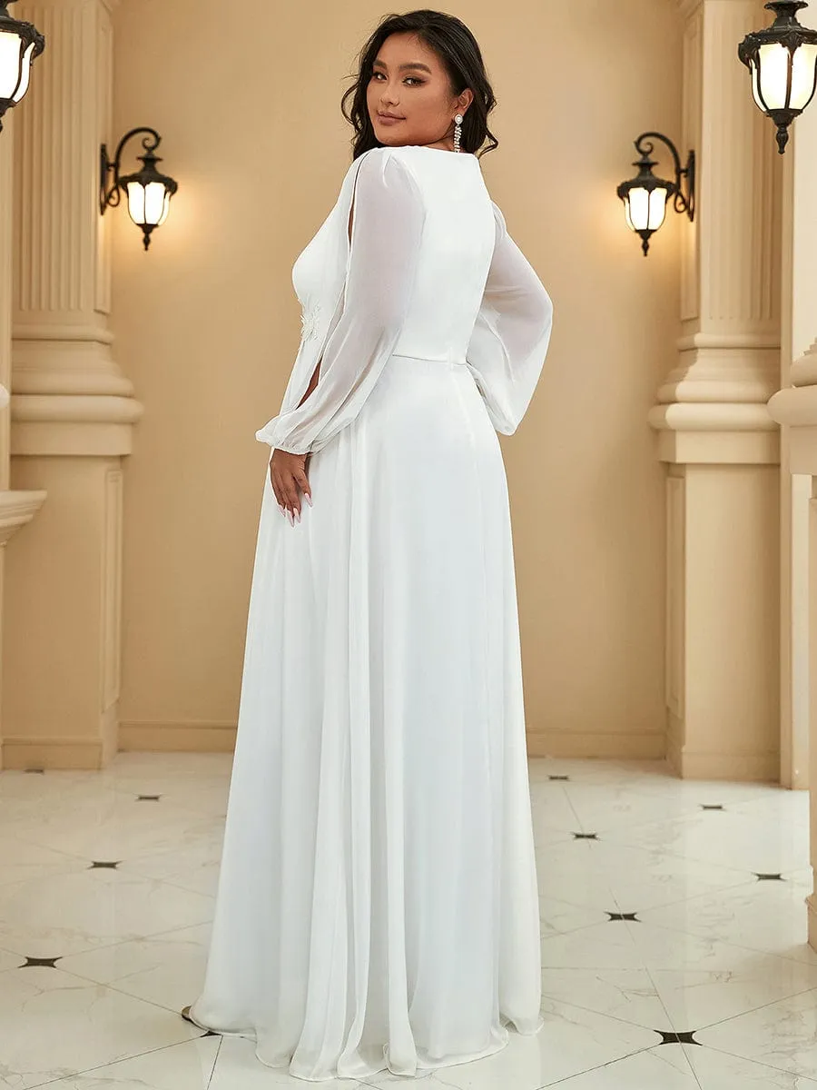 Custom Size Chiffon V-Neckline Long Sleeve Formal Evening Dress