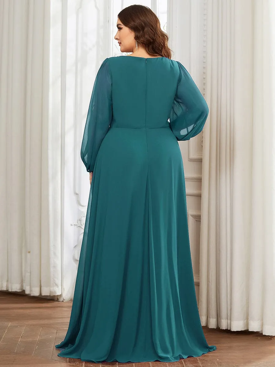 Custom Size Chiffon V-Neckline Long Sleeve Formal Evening Dress