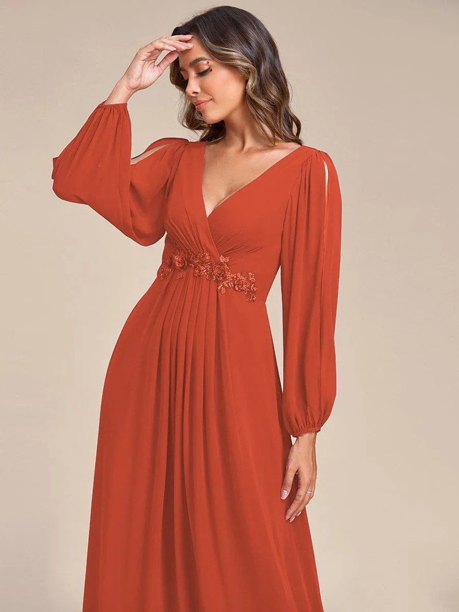 Custom Size Chiffon V-Neckline Long Sleeve Formal Evening Dress