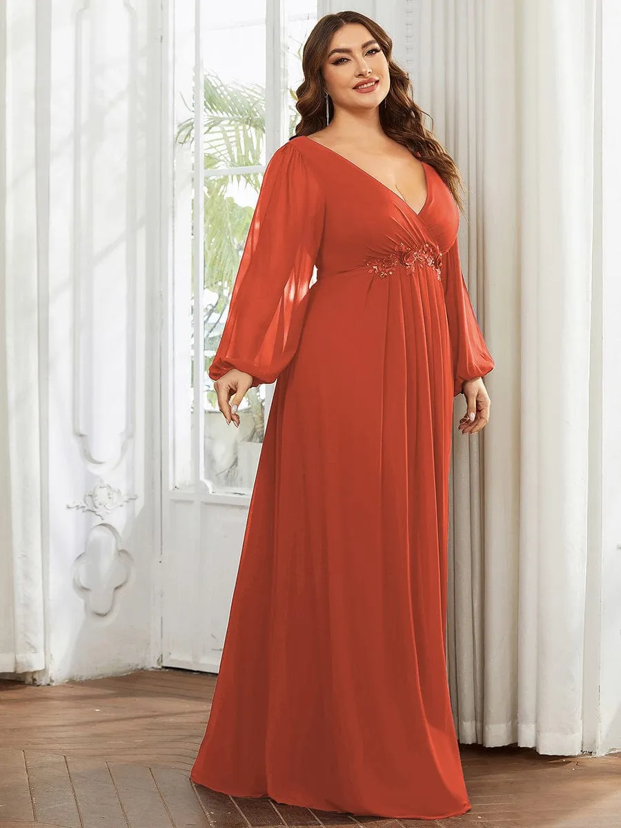 Custom Size Chiffon V-Neckline Long Sleeve Formal Evening Dress