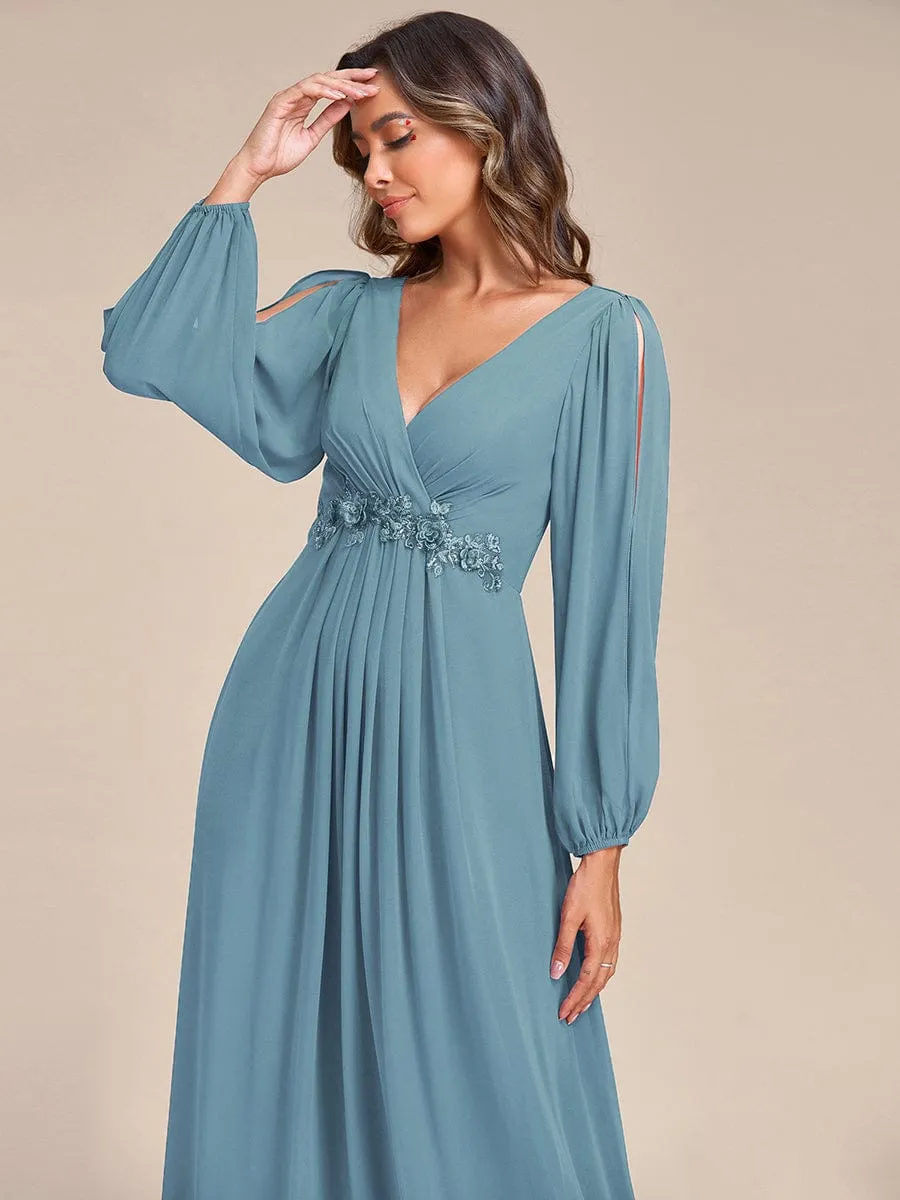 Custom Size Chiffon V-Neckline Long Sleeve Formal Evening Dress