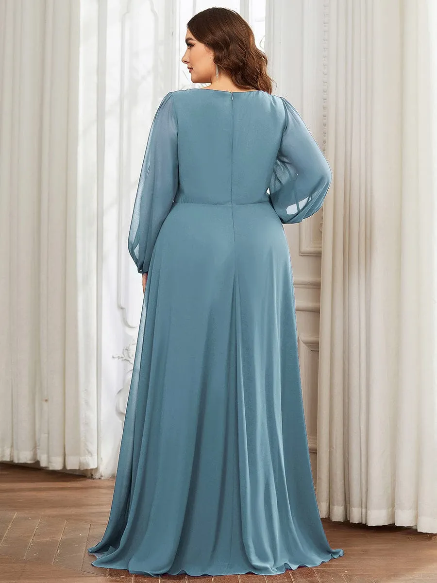 Custom Size Chiffon V-Neckline Long Sleeve Formal Evening Dress