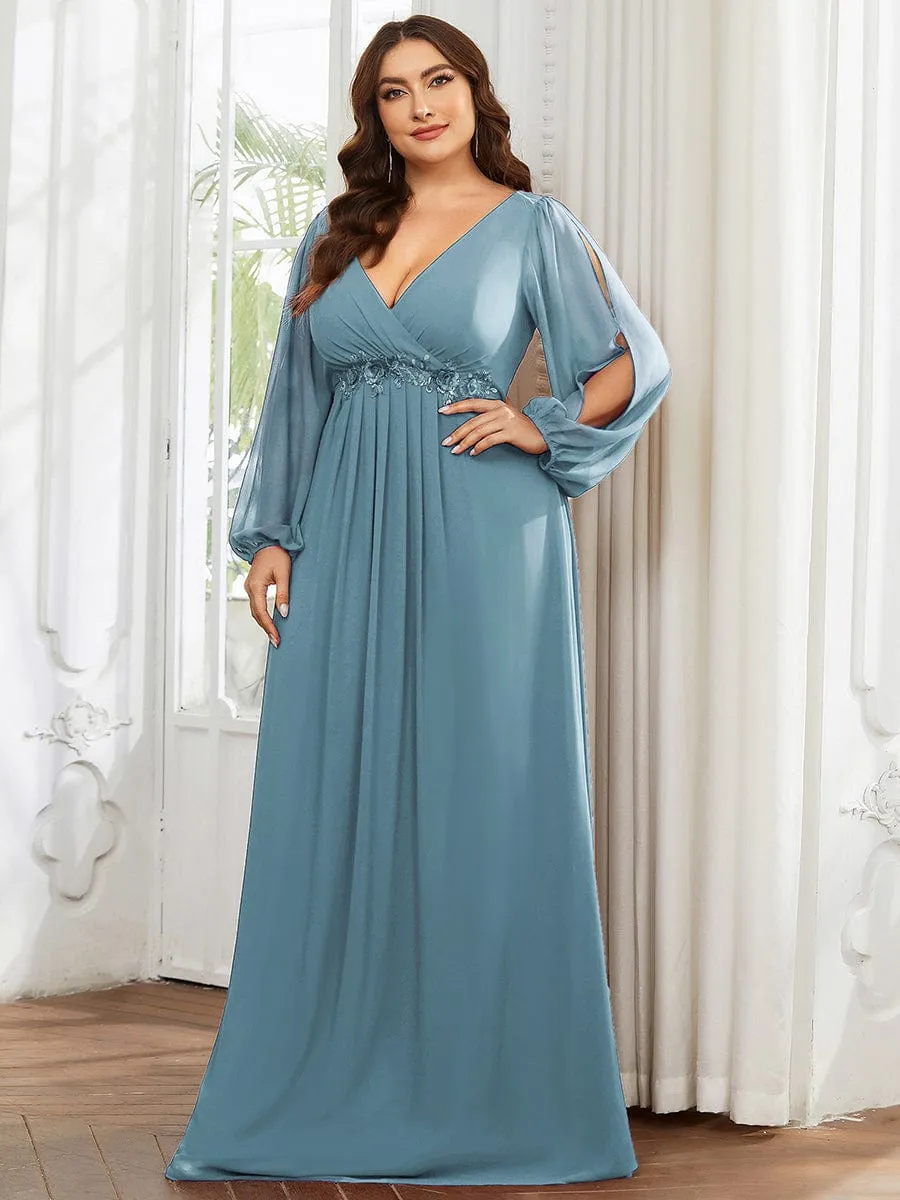 Custom Size Chiffon V-Neckline Long Sleeve Formal Evening Dress