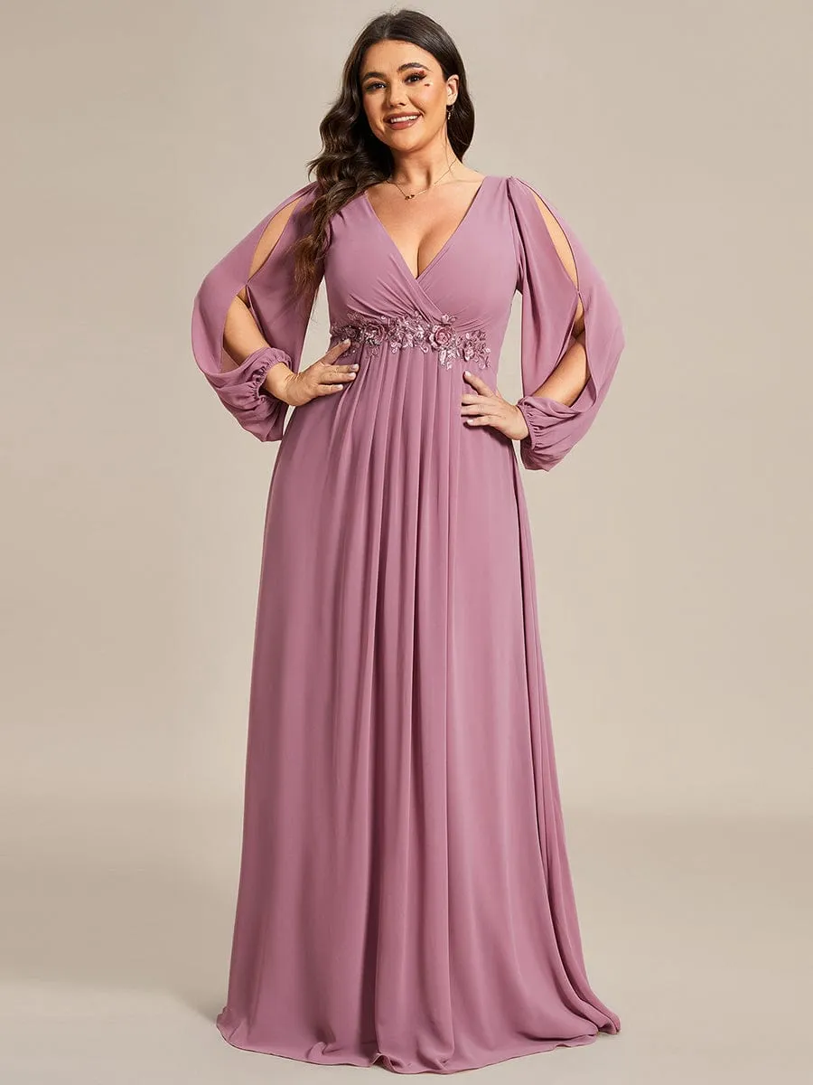 Custom Size Chiffon V-Neckline Long Sleeve Formal Evening Dress