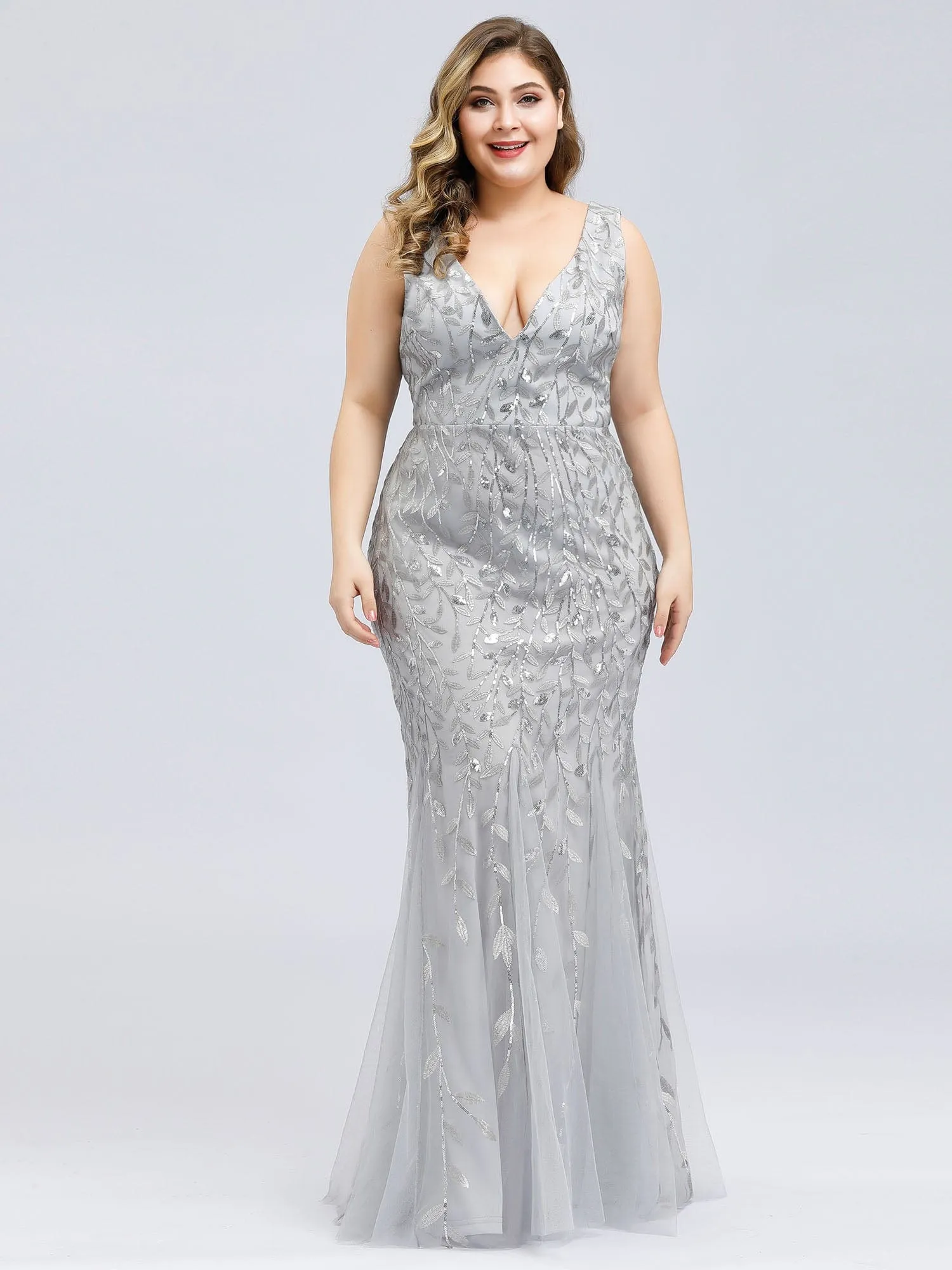 Custom Size Double V-Neck Fishtail Sequin Formal Maxi Evening Dress