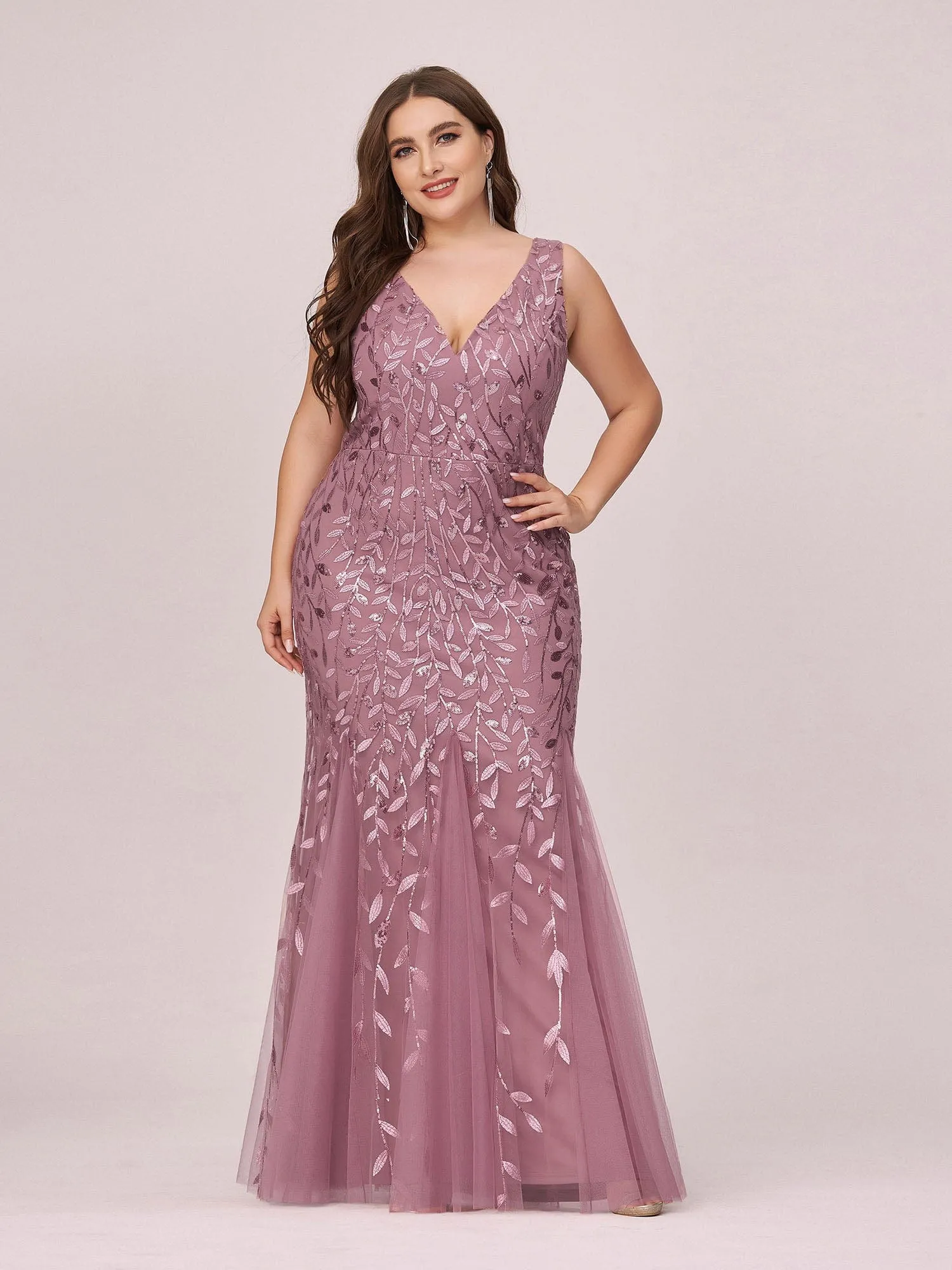 Custom Size Double V-Neck Fishtail Sequin Formal Maxi Evening Dress