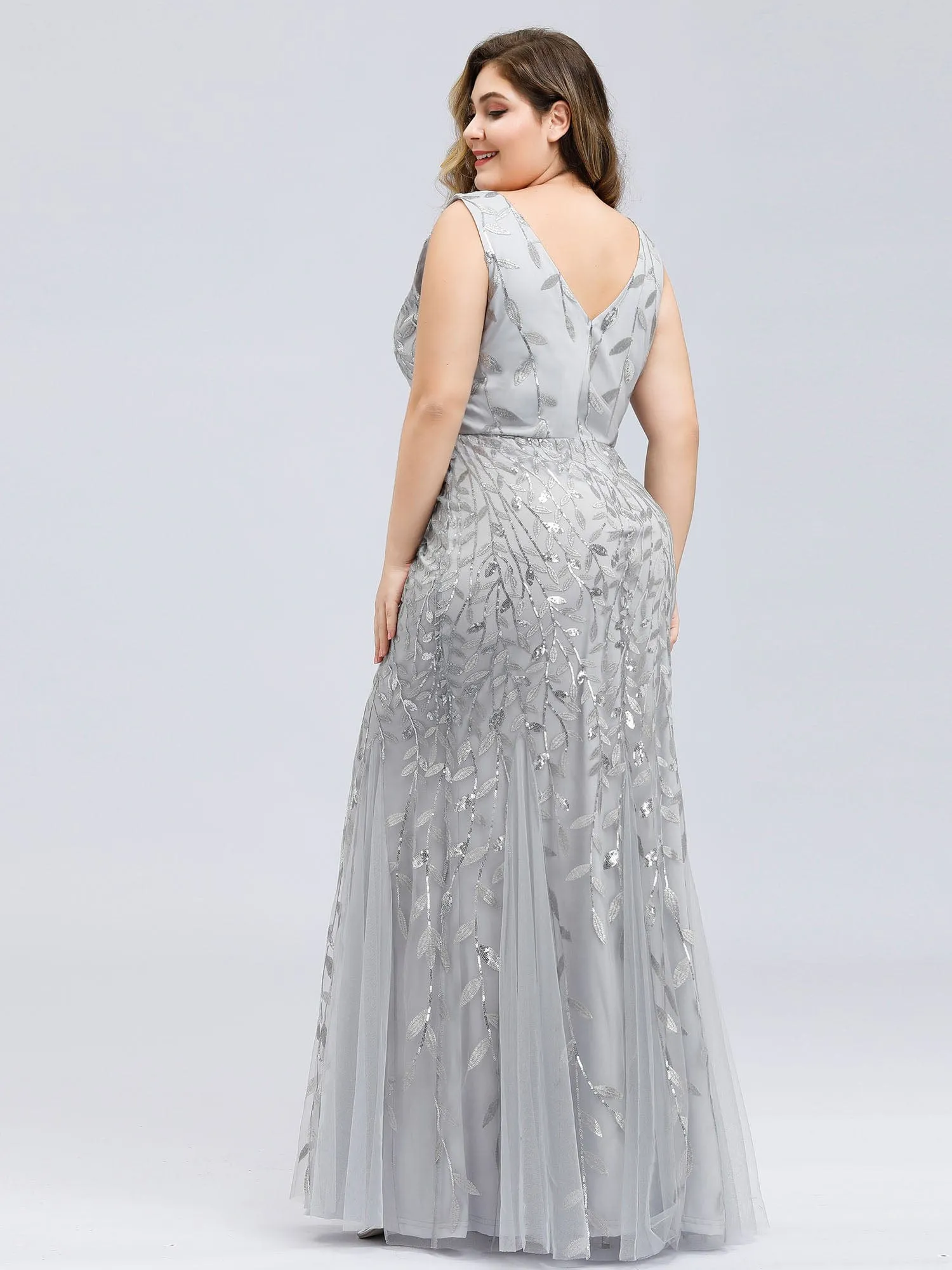 Custom Size Double V-Neck Fishtail Sequin Formal Maxi Evening Dress