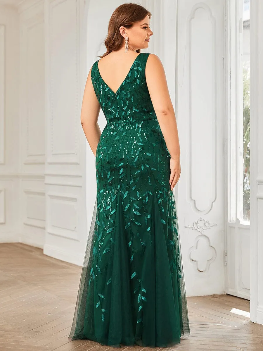 Custom Size Double V-Neck Fishtail Sequin Formal Maxi Evening Dress