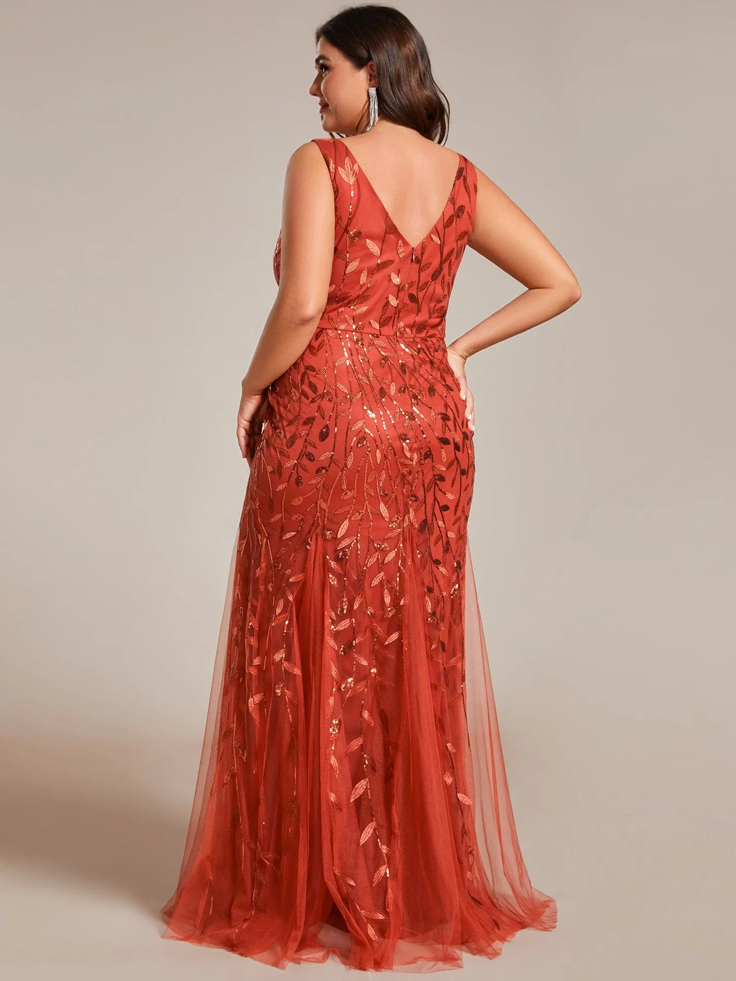 Custom Size Double V-Neck Fishtail Sequin Formal Maxi Evening Dress