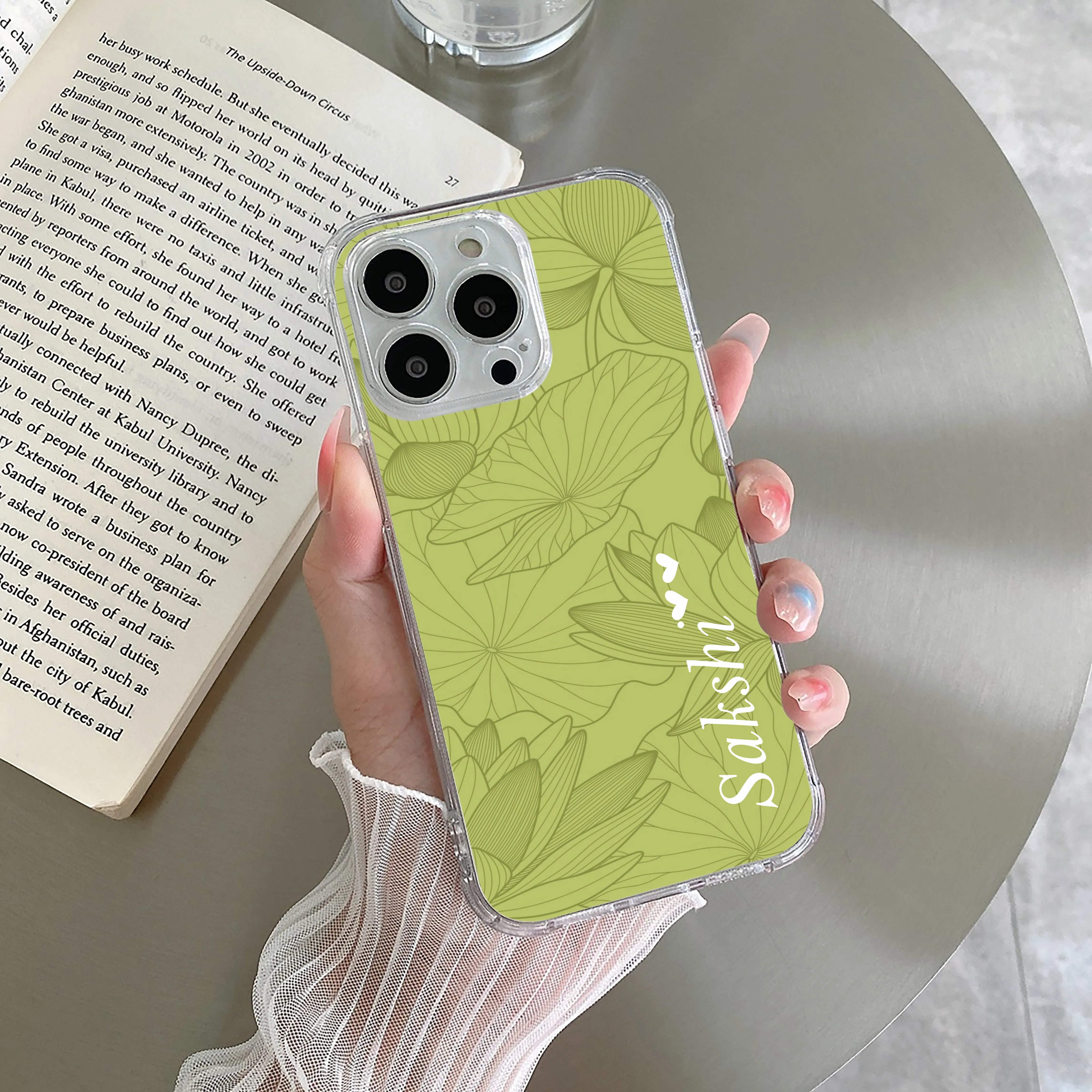 Customized luxury Mint Green leaves Transparent Silicon Case For Motorola