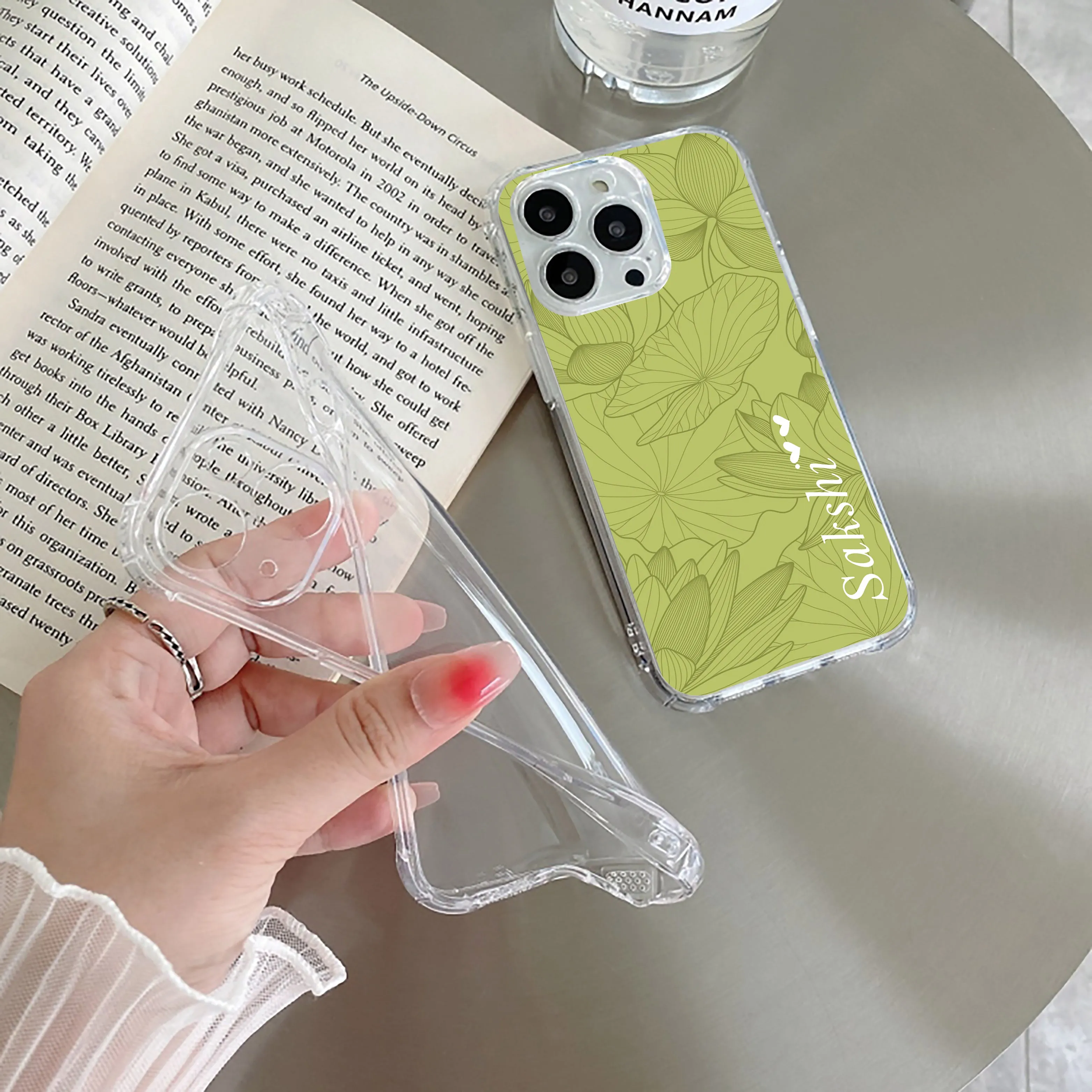 Customized luxury Mint Green leaves Transparent Silicon Case For Motorola