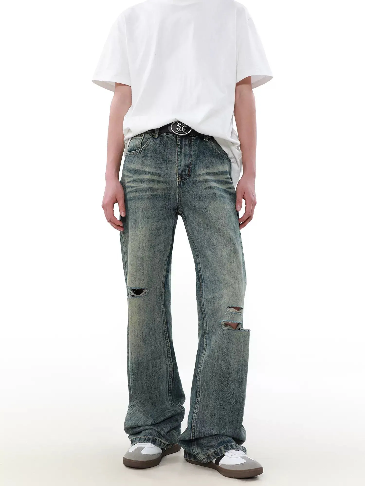 Cuts Detail Faded Jeans