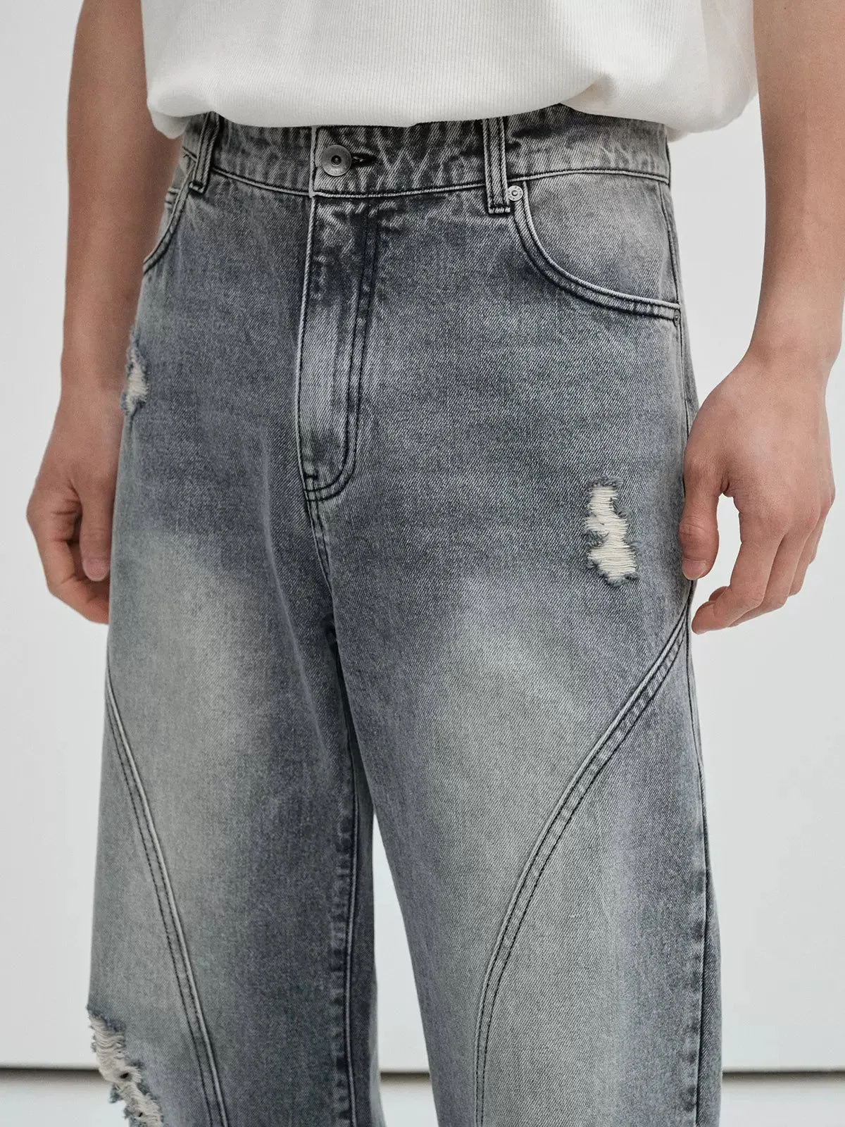 Distressed Spots Faded Jeans