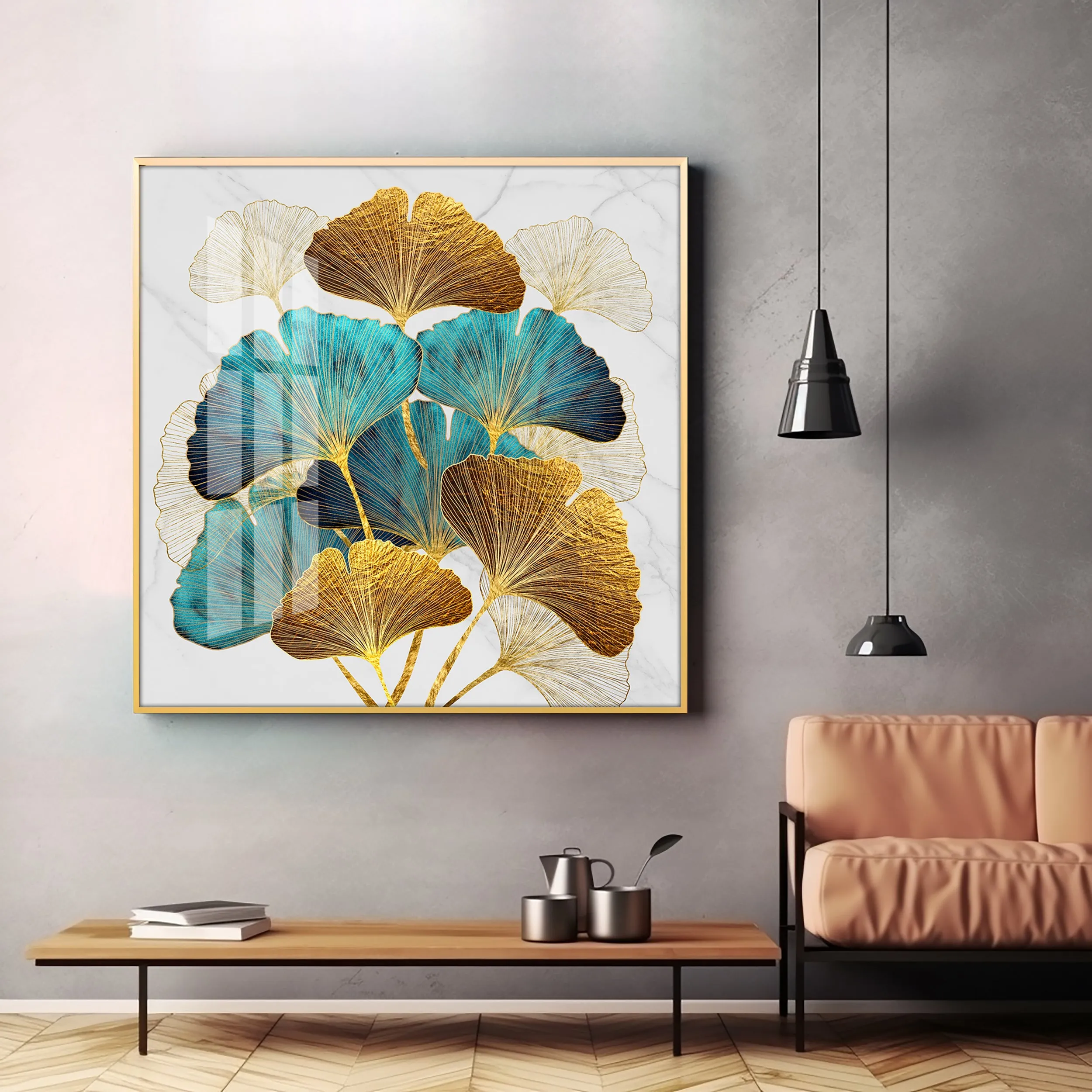 DIY Ginkgo Biloba Luxury Crystal Square Wall Art