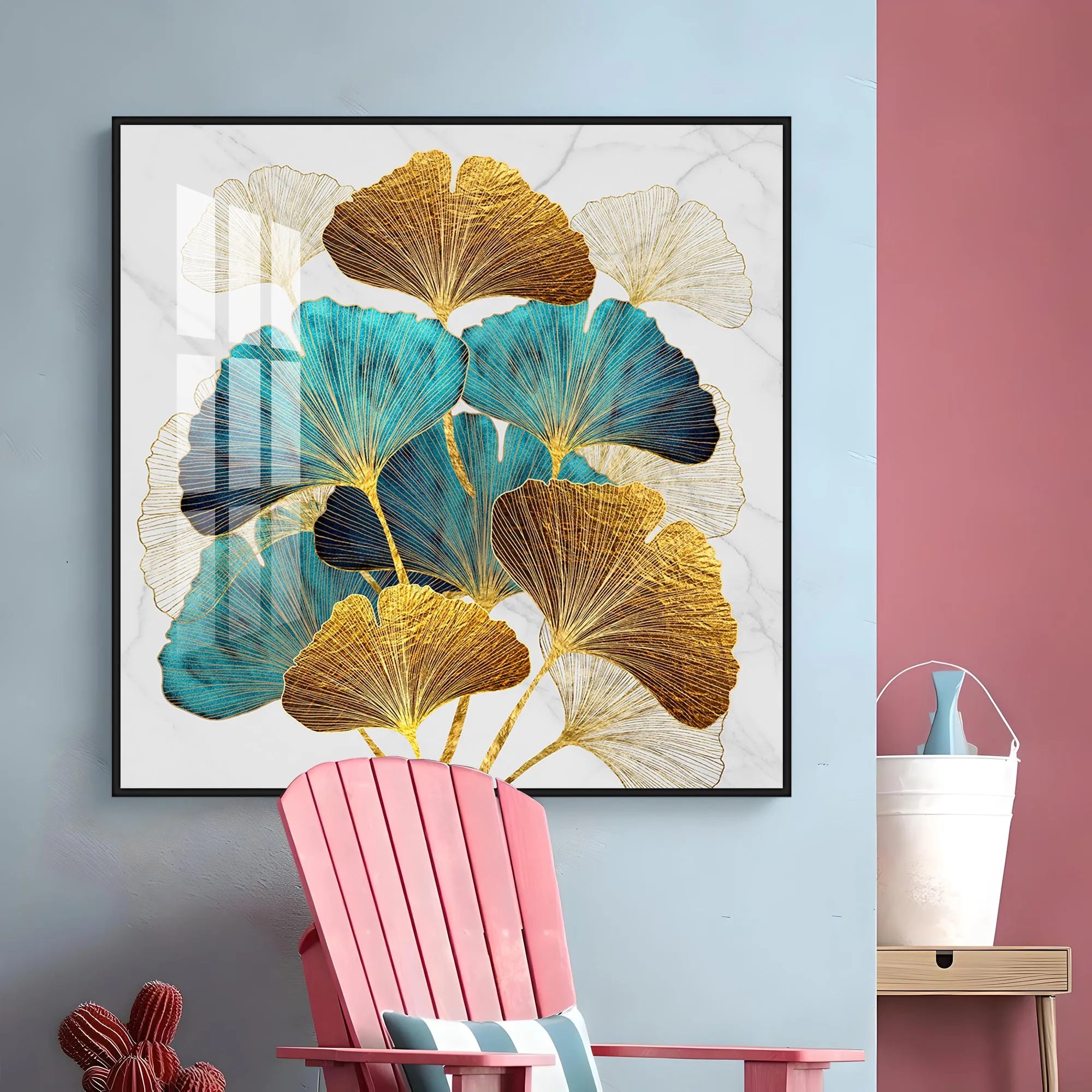 DIY Ginkgo Biloba Luxury Crystal Square Wall Art