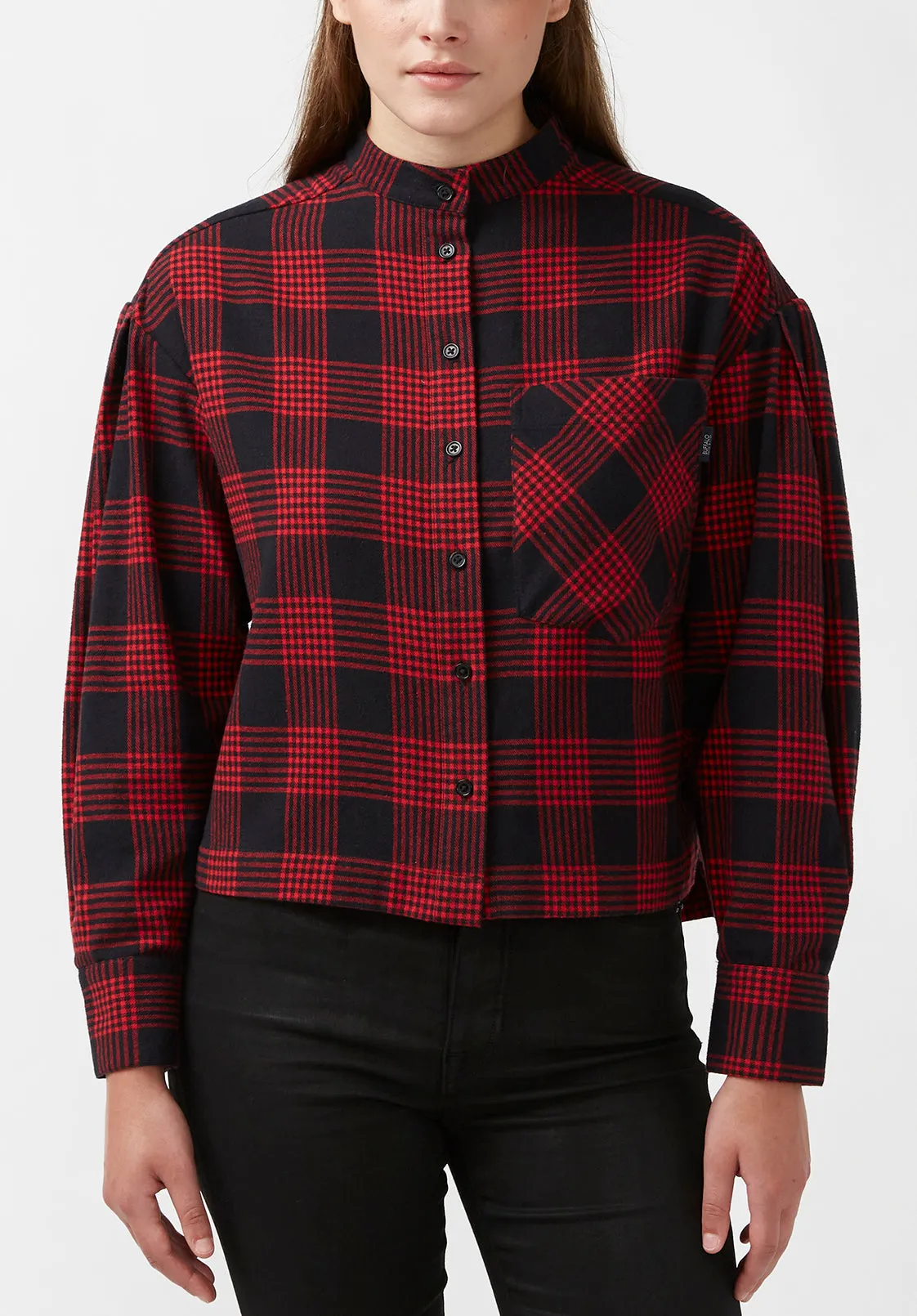 Ellera Women's Long-sleeve Shirt in Black and Red Plaid - WT0069F