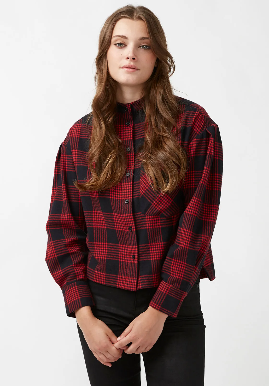 Ellera Women's Long-sleeve Shirt in Black and Red Plaid - WT0069F